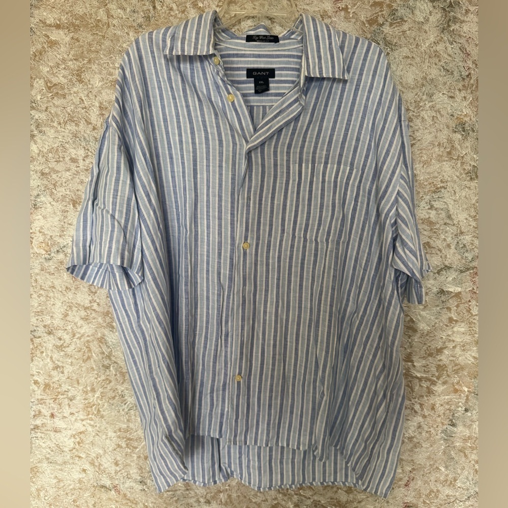 Gant Blue White Striped Linen Polo Shirt